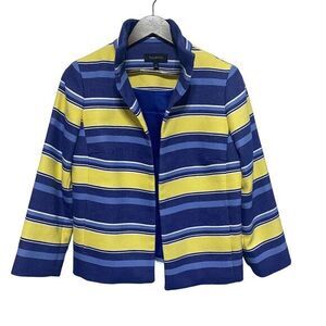 Talbots Blazer Womens 2 XS Blue Yellow Morgan Stripe Open Front Career‎ Jacket